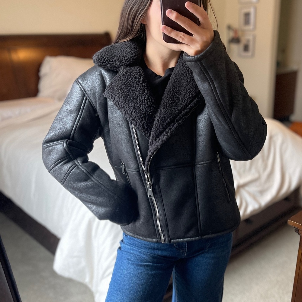 Lucky Brand Women's Black Suede Faux Shearing Jacket